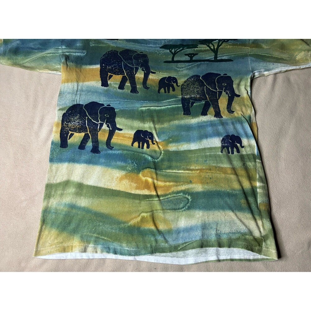 Vintage 1990s Deep Sea T’s Shirt Africa Safari Elephant AOP Men's XL USA Tie Dye